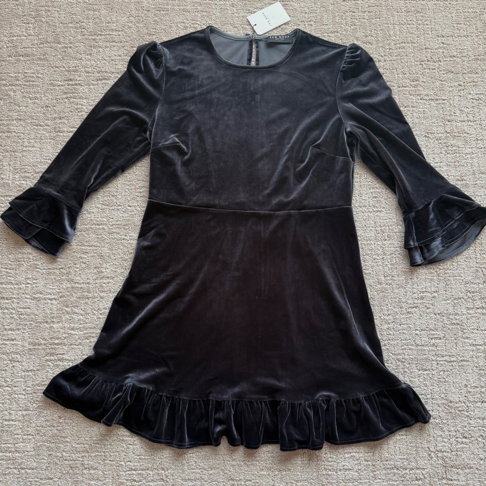 Few Moda NY Swing Dress Womens NWT Blue Velvet Velour Ruffle Bell SleeveLarge
